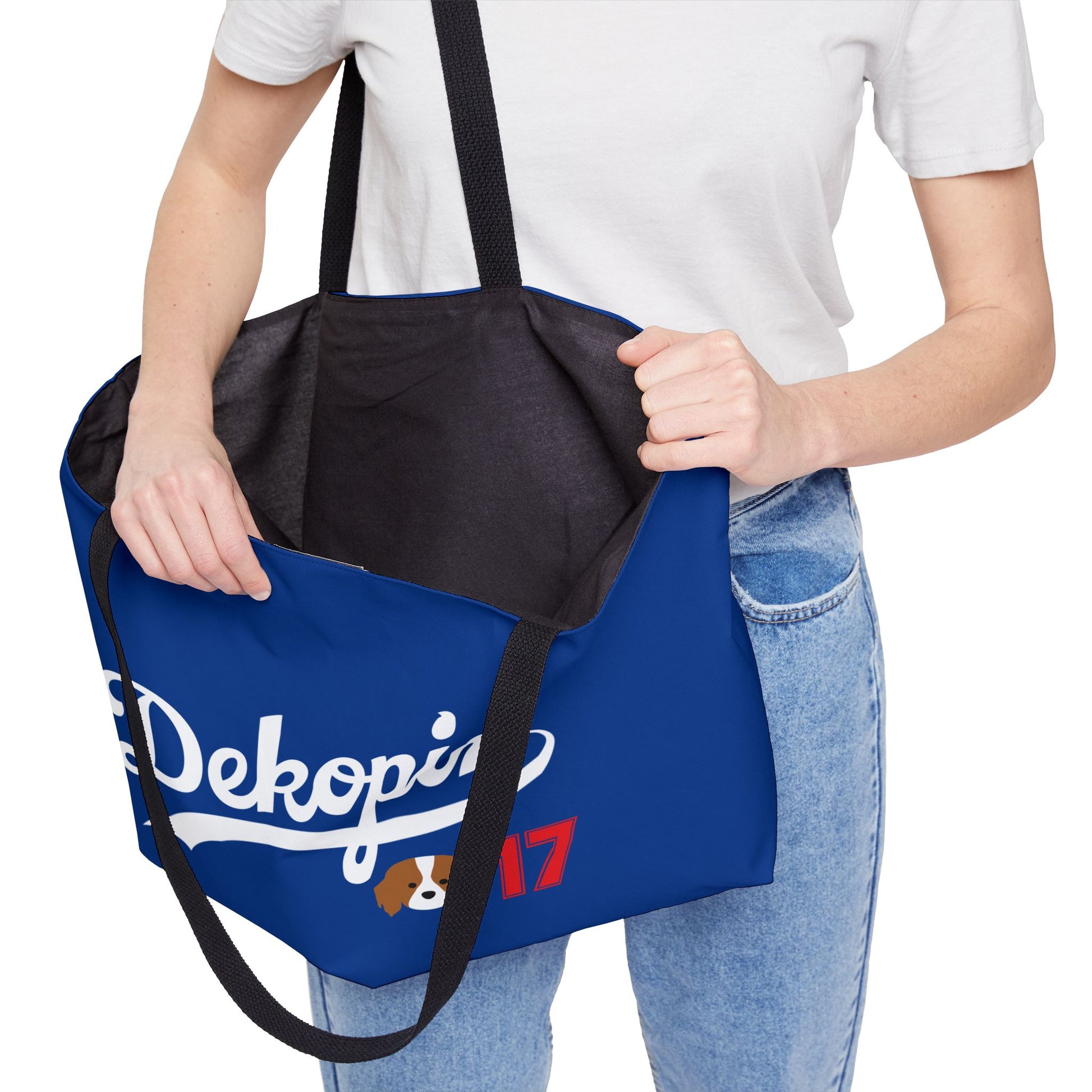 Blue Weekender Tote Bag | DEKOPIN + DECOY 17 | Front & Back Print | Dog Carrier IKEA Bag Alternative