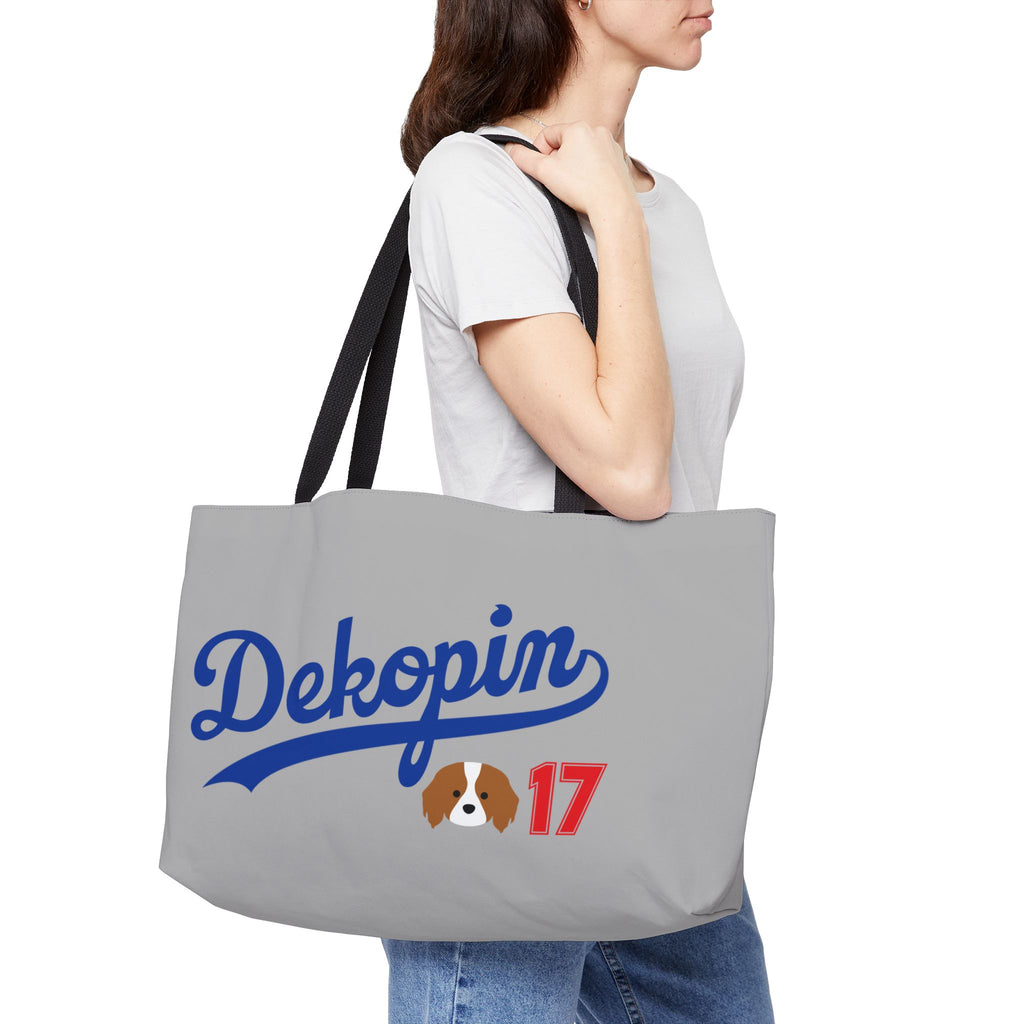 Gray Weekender Tote | DEKOPIN + CUSTOM 17 | Front & Back Print | Dog Carrier IKEA Bag Alternative