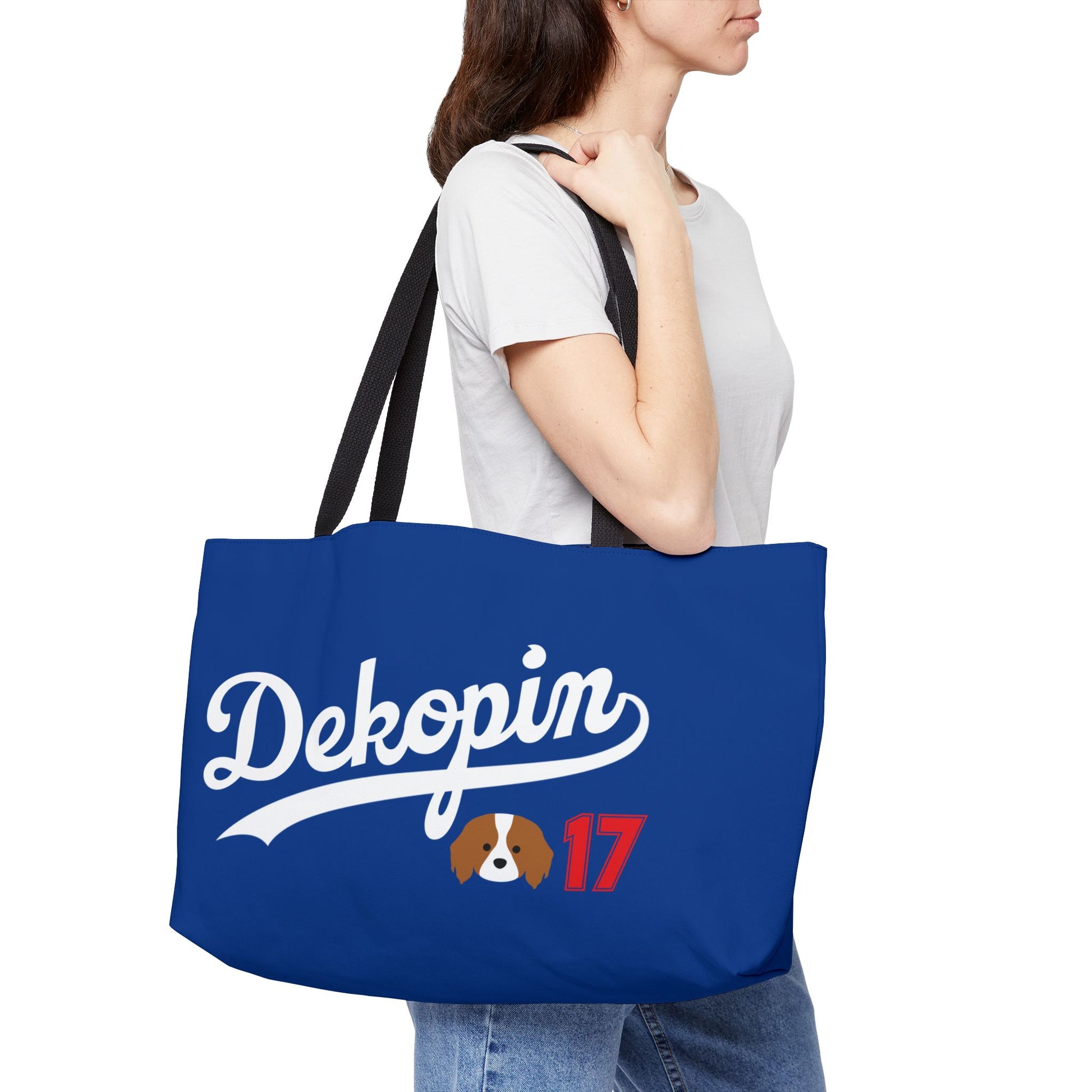 Blue Weekender Tote Bag | DEKOPIN + DECOY 17 | Front & Back Print | Dog Carrier IKEA Bag Alternative