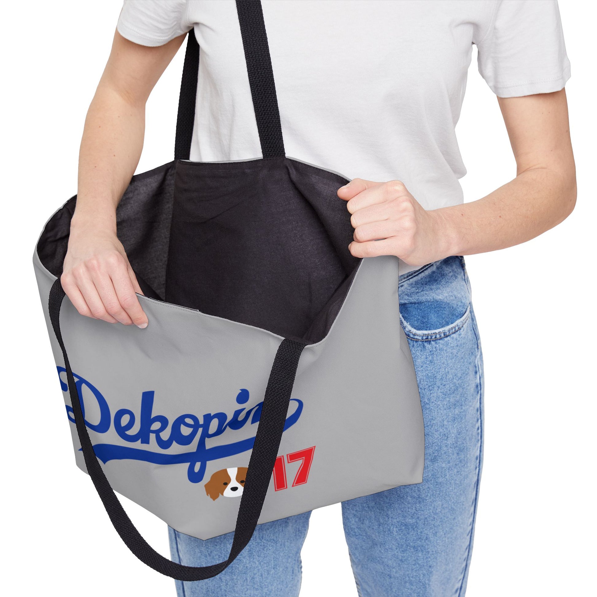 Gray Weekender Tote | DEKOPIN + CUSTOM 17 | Front & Back Print | Dog Carrier IKEA Bag Alternative